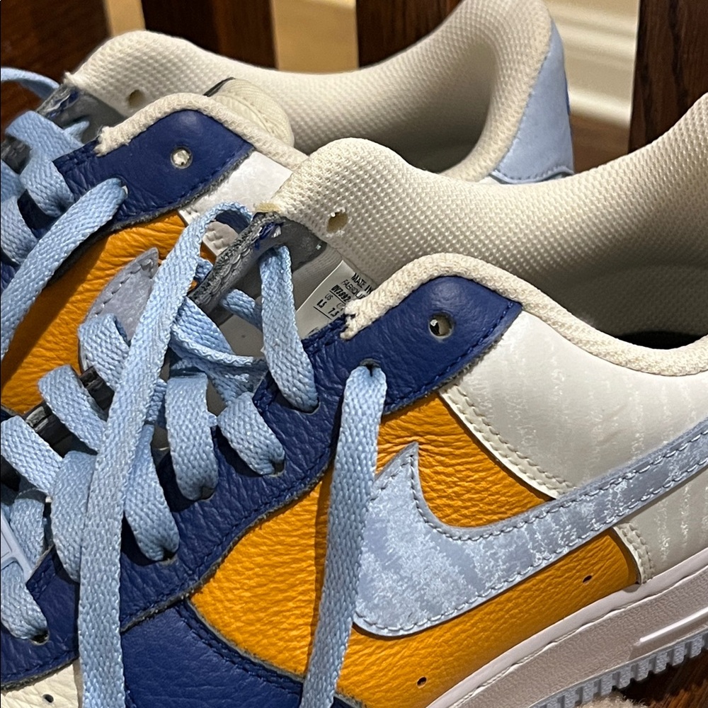 Men’s Custom Air Force 1 Sneakers in Blue, Orange and White Size 8.5 - Picture 2 of 8